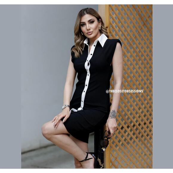 ZARA Blogger Favorite Contrast Lapel Mini Dress NWT – Black & White, Size M & L - Picture 12 of 16